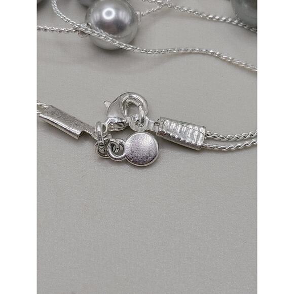 Modern Silver Tone 38 Inch Necklace with Gray Faux Pearls 10mm Beads - Picture 6 of 7